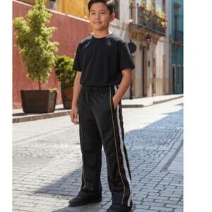 East West Boys Black Jogging Pants with White Stripe - Size: 10/12